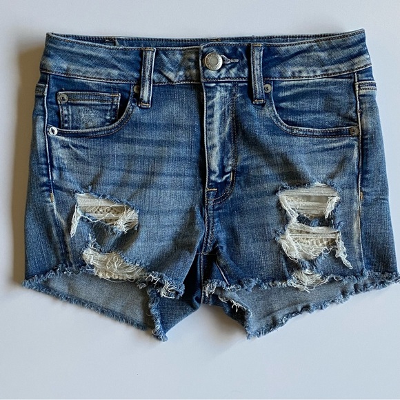 American Eagle High Rise Shortie shorts Lace pockets Cut Off size 4 Shorts EUC - Picture 1 of 16